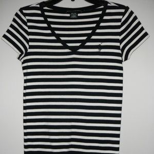 RALPH LAUREN SPORT Striped V-Neck Top M